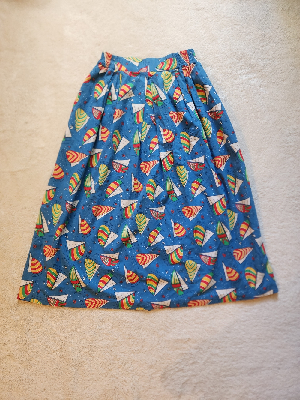Vintage Austin Hill Sailboat Novelty Print Pleated Cotton Midi Skirt